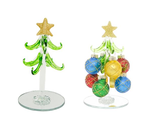 4.75" GLASS TREE WITH HANGING ORNAMENTS STAND (DIAMOND)